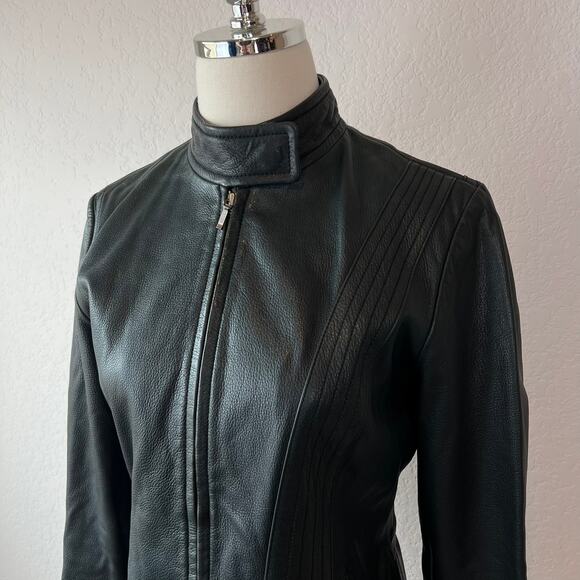 Vintage Y2K Banana Republic Black Leather Jacket Womens Medium Zip Up - Picture 5 of 15